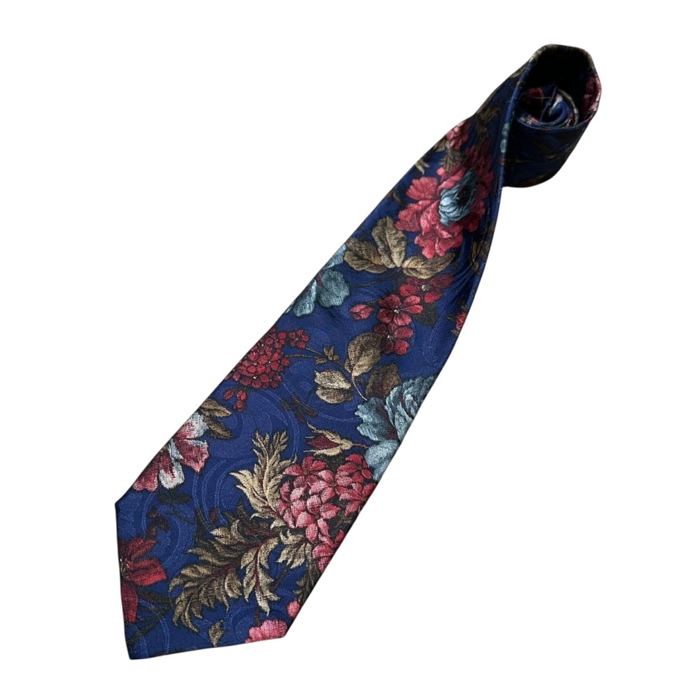 Vintage Manhattan Navy Blue Floral Print Neck Tie